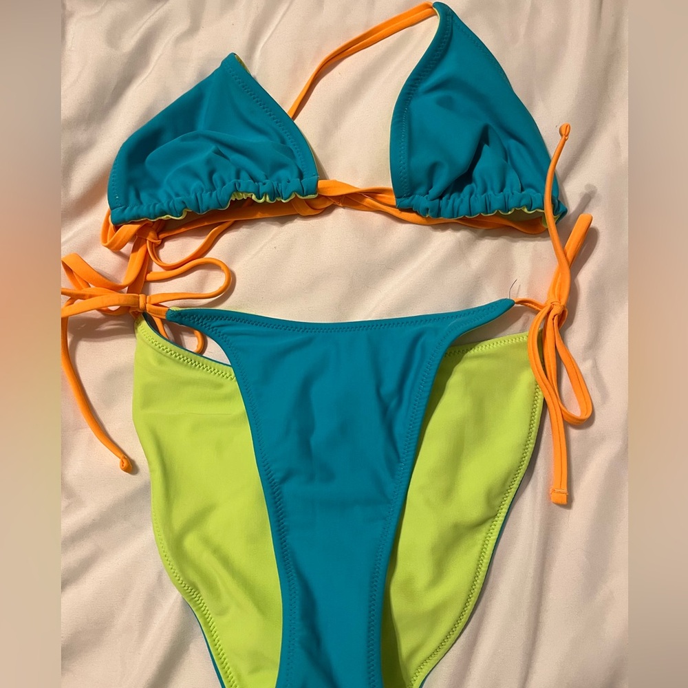 Colorful Bikini Set - Blue and Neon Green